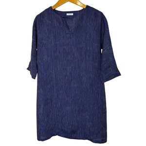 Fog Linen Work Linen Tunic Dress Blue/White Mini Stripes
